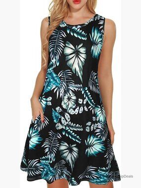 Women's Sleeveless Floral Print Tank Sundress with Pockets